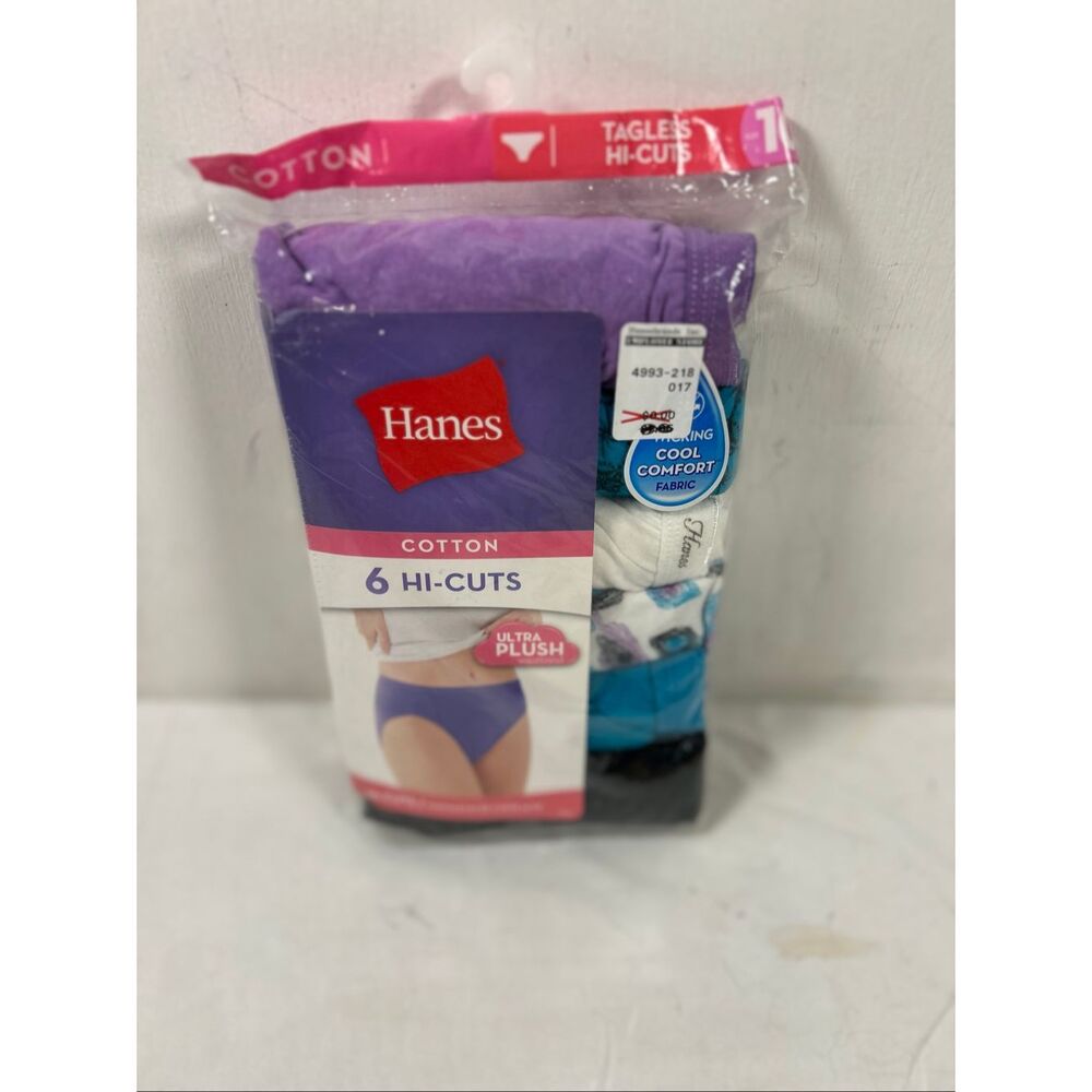 Hanes 6 hi cut ultra plush size 10 tagless cotton panties new